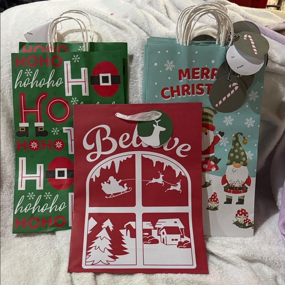 Festive Holiday Gift Bags Set - Red, Green, Blue